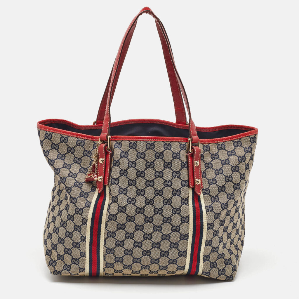 luxury-women-gucci-used-handbags-p1178168-015-1.jpg Gucci Beige/Red GG Canvas and Leather Jolicoeur Tote