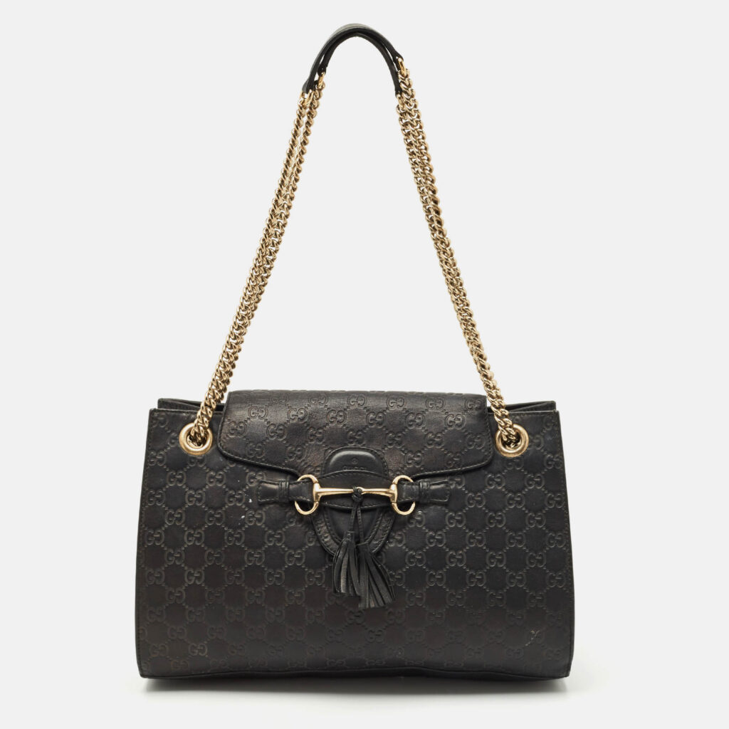 Gucci Black Guccissima Leather Large Emily Chain Shoulder Bag Gucci Black Guccissima Leather Large Emily Chain Shoulder Bag