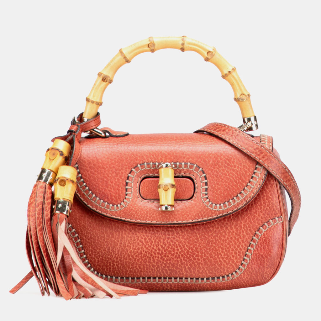 Gucci Red Small Leather New Bamboo Satchel Gucci Red Small Leather New Bamboo Satchel