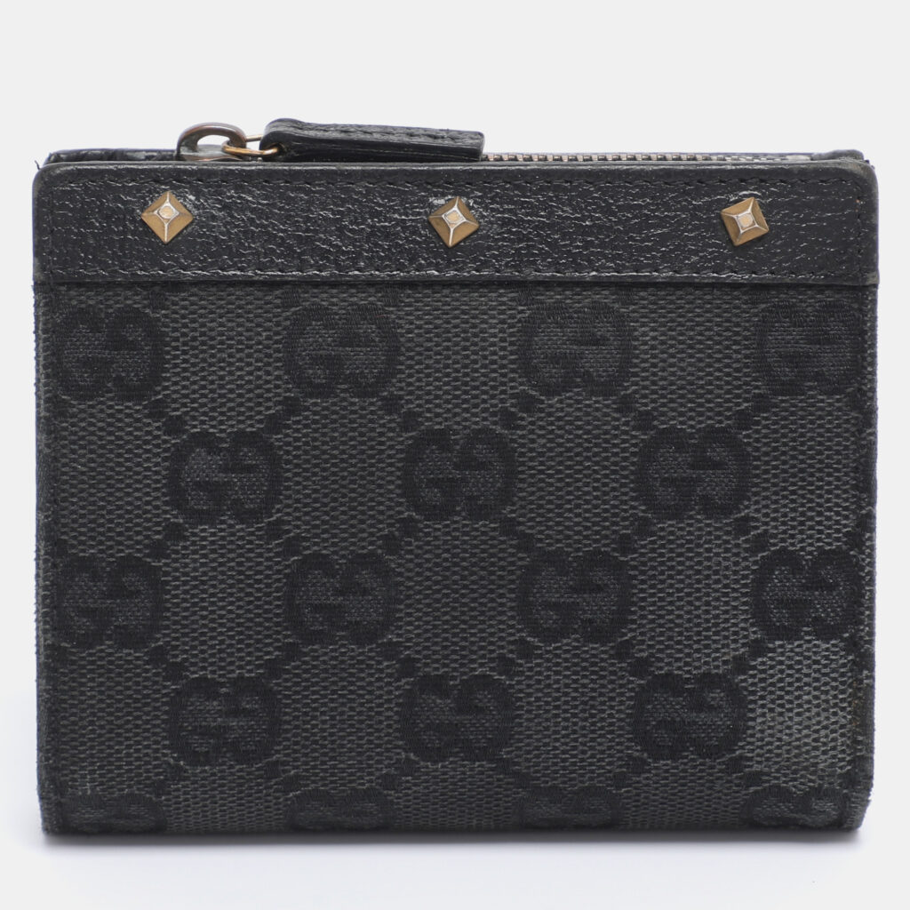 Gucci Black GG Canvas and Leather Compact Wallet Gucci Black GG Canvas and Leather Compact Wallet