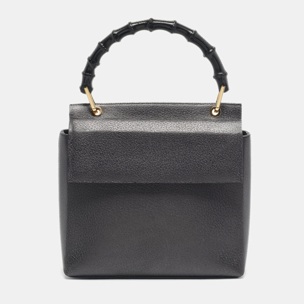 Gucci Black Leather Bamboo Top Handle Bag