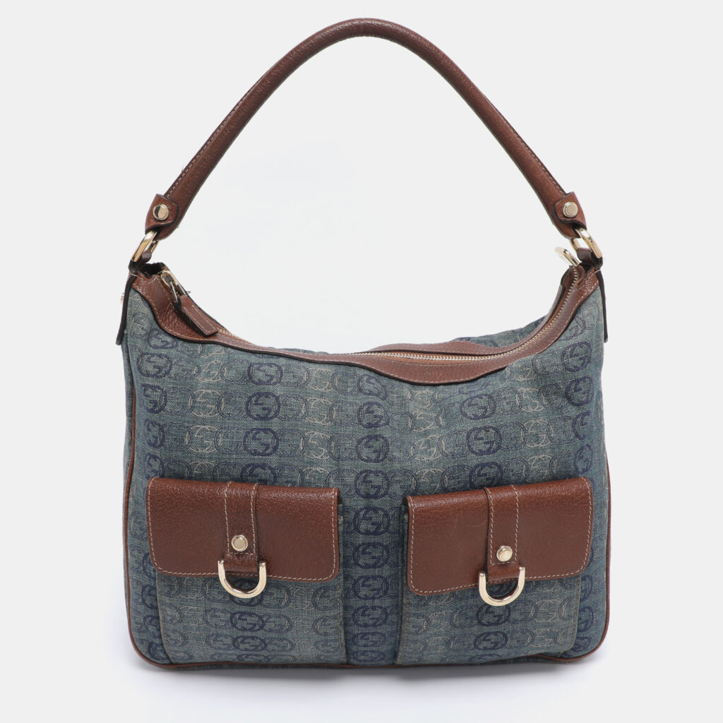 Gucci Blue/Brown GG Denim and Leather Abby Shoulder Bag Gucci Blue/Brown GG Denim and Leather Abby Shoulder Bag