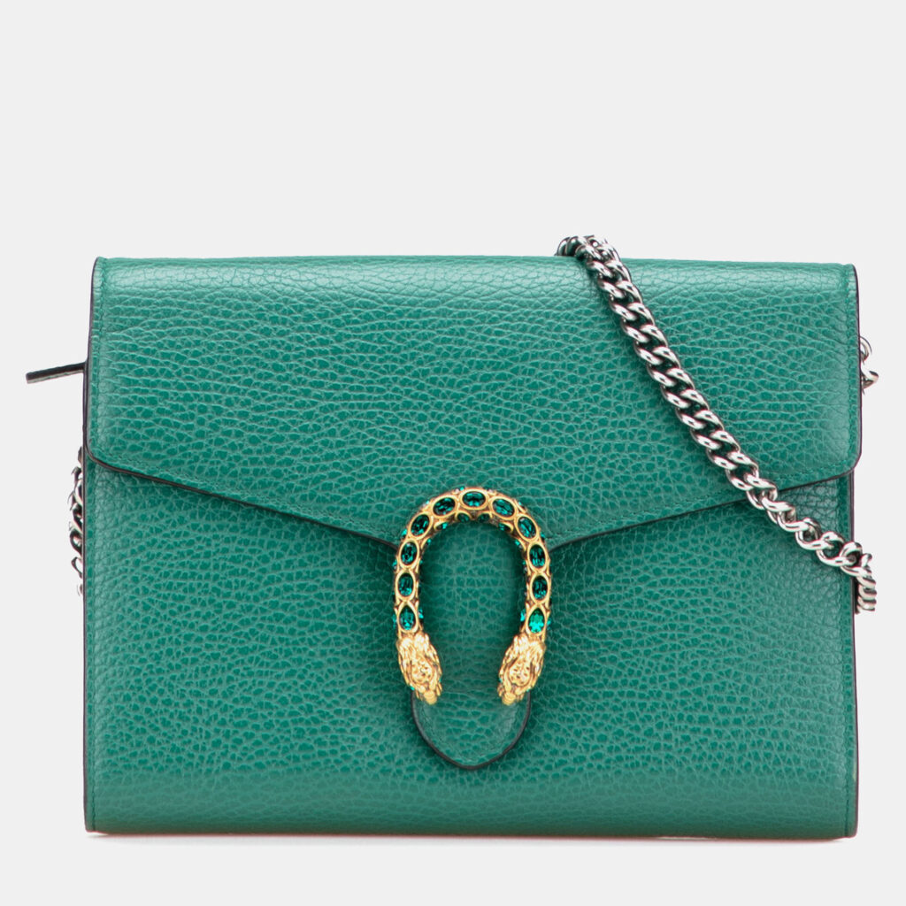 Gucci Green Mini Leather Dionysus Wallet on Chain