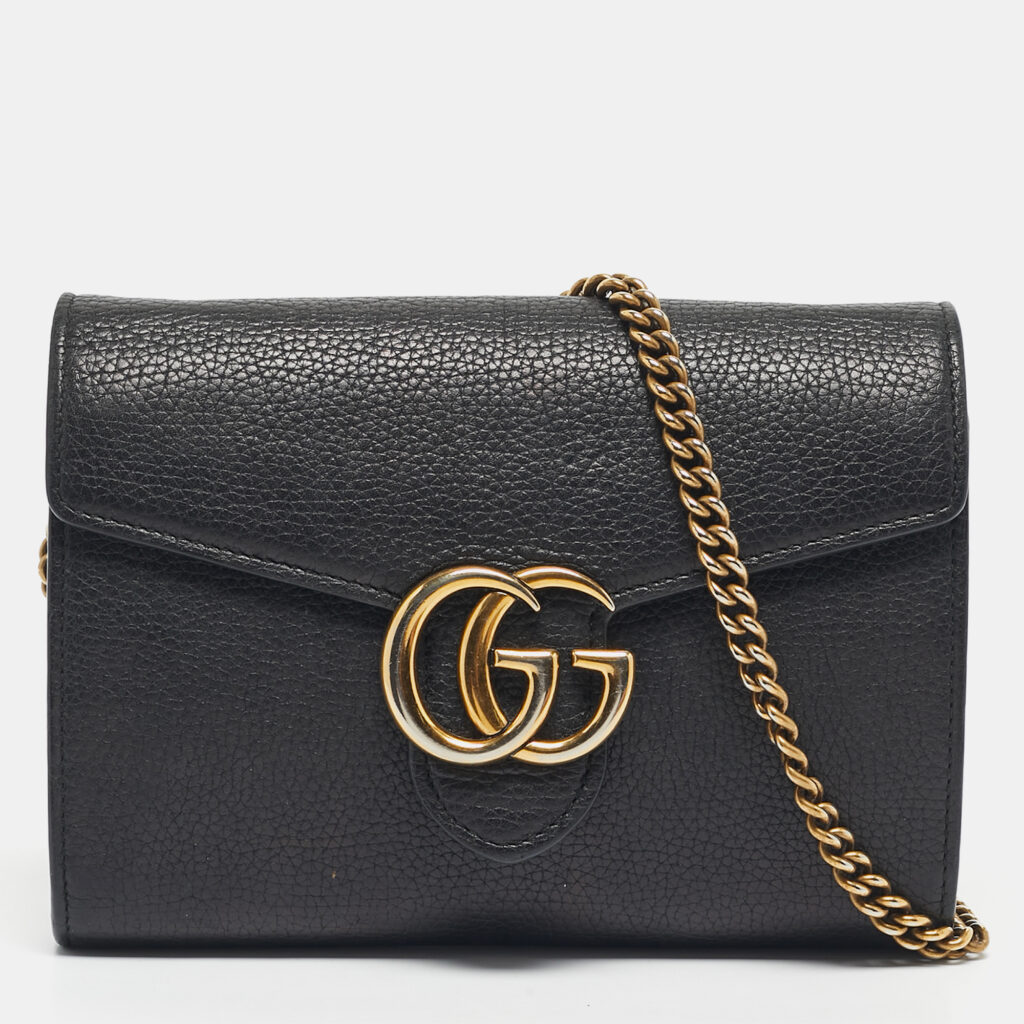Gucci Black Leather GG Marmont Wallet on Chain Gucci Black Leather GG Marmont Wallet on Chain