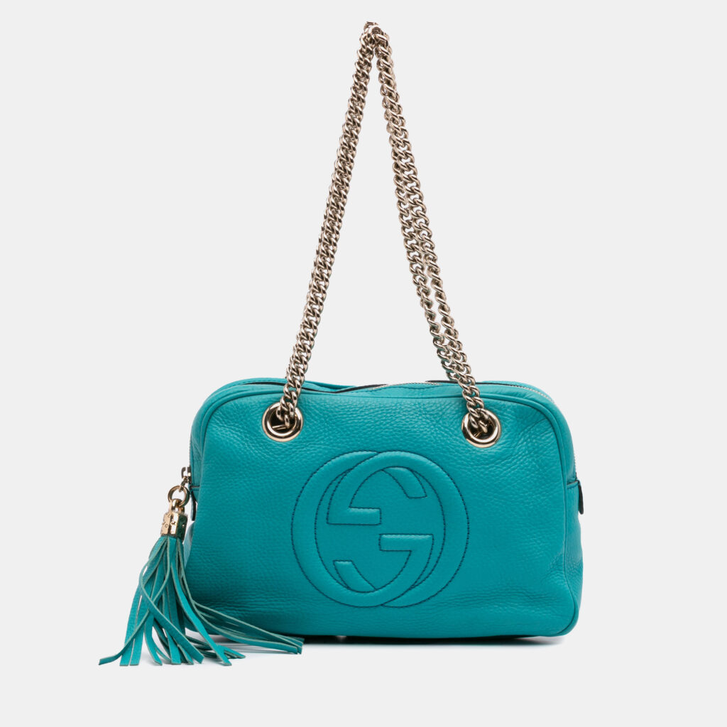 Gucci Blue Leather Soho Chain Zip Shoulder Bag