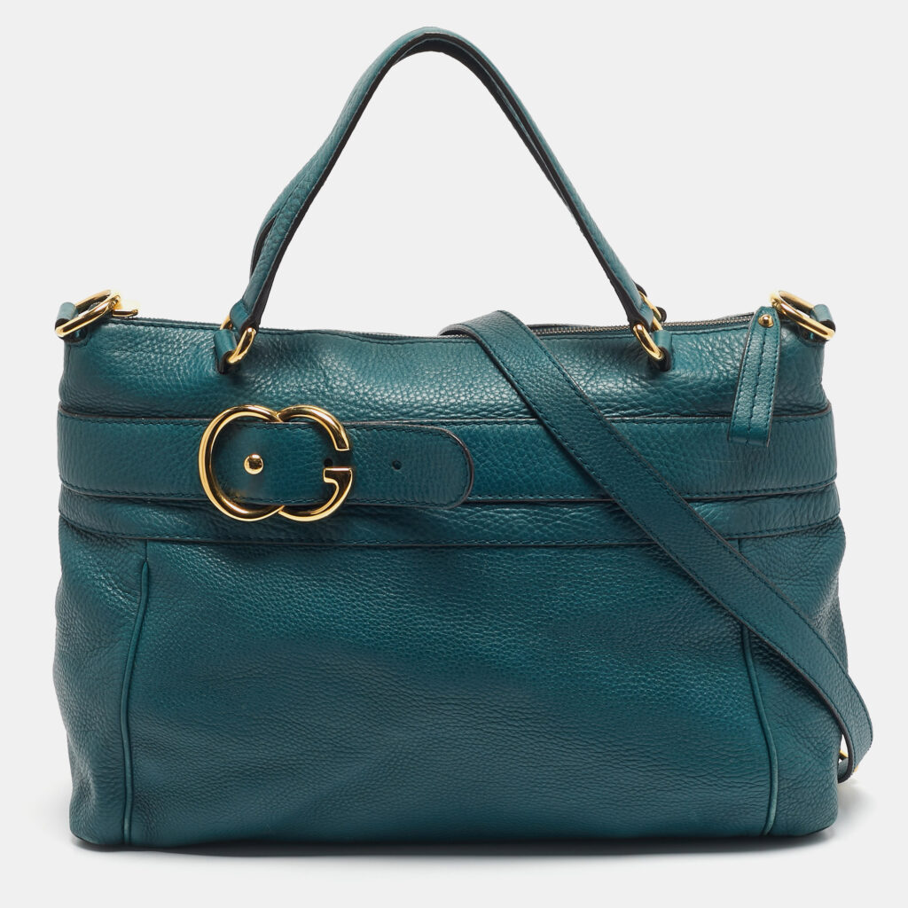 Gucci Dark Green Leather GG Ride Tote Gucci Dark Green Leather GG Ride Tote