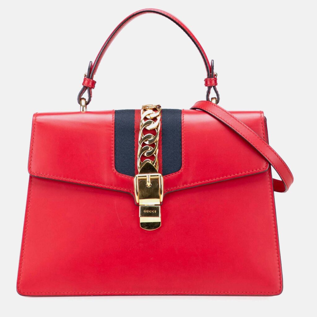 Gucci Red Medium Leather Sylvie Top Handle Bag