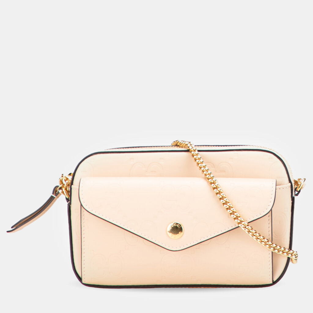 Gucci Beige Super Mini GG Debossed Calf Chain Wallet
