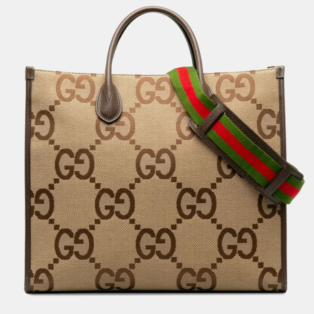 Gucci Jumbo GG Beige Multicolor Canvas Leather Tote Bag Gucci Jumbo GG Beige Multicolor Canvas Leather Tote Bag