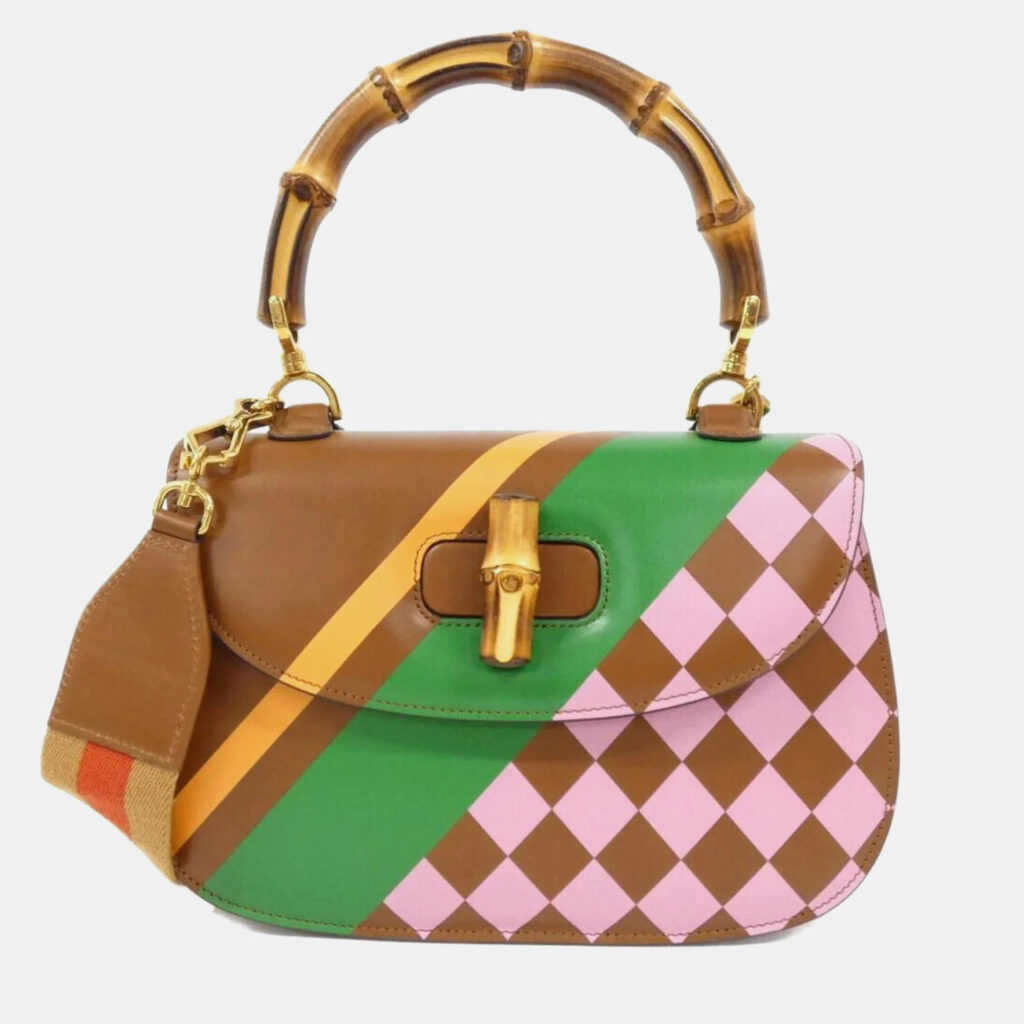 Gucci Bamboo 1947 Limited Edition Geometric Print Leather Medium Top Handle Bag