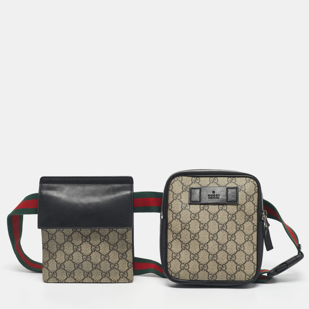 Gucci Beige/Black GG Supreme Canvas and Leather Web Belt Bag Gucci Beige/Black GG Supreme Canvas and Leather Web Belt Bag