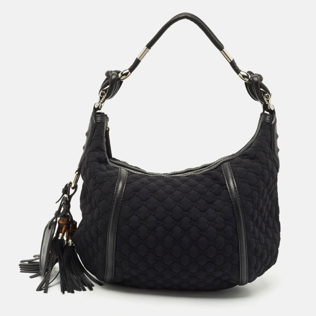 Gucci Black GG Neoprene and Leather Techno Horsebit Hobo Gucci Black GG Neoprene and Leather Techno Horsebit Hobo