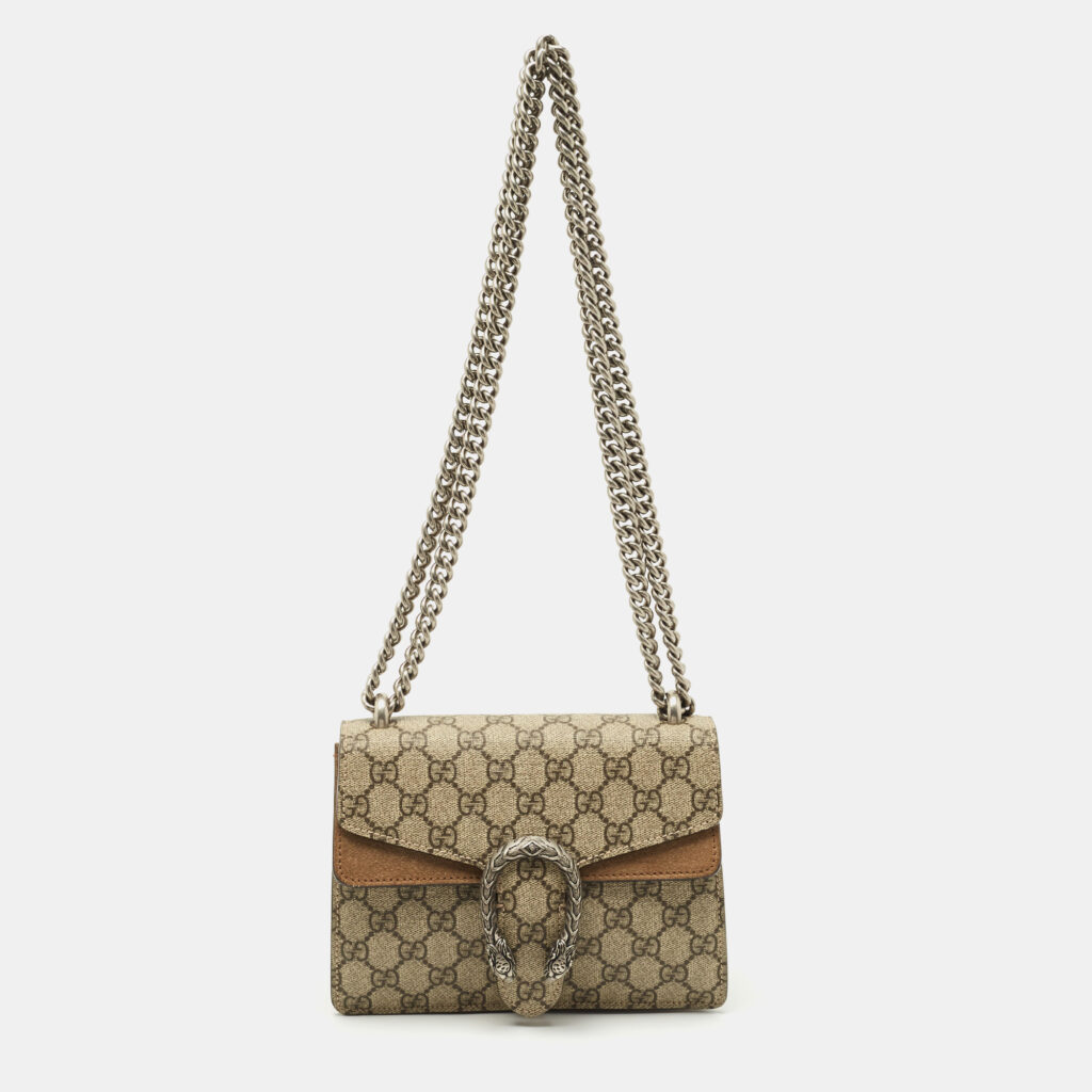 Gucci Beige GG Supreme Canvas and Suede Mini Dionysus Shoulder Bag