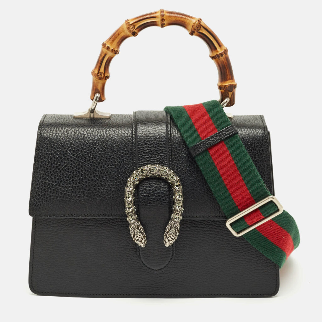 Gucci Black Leather Medium Dionysus Bamboo Top Handle Bag Gucci Black Leather Medium Dionysus Bamboo Top Handle Bag