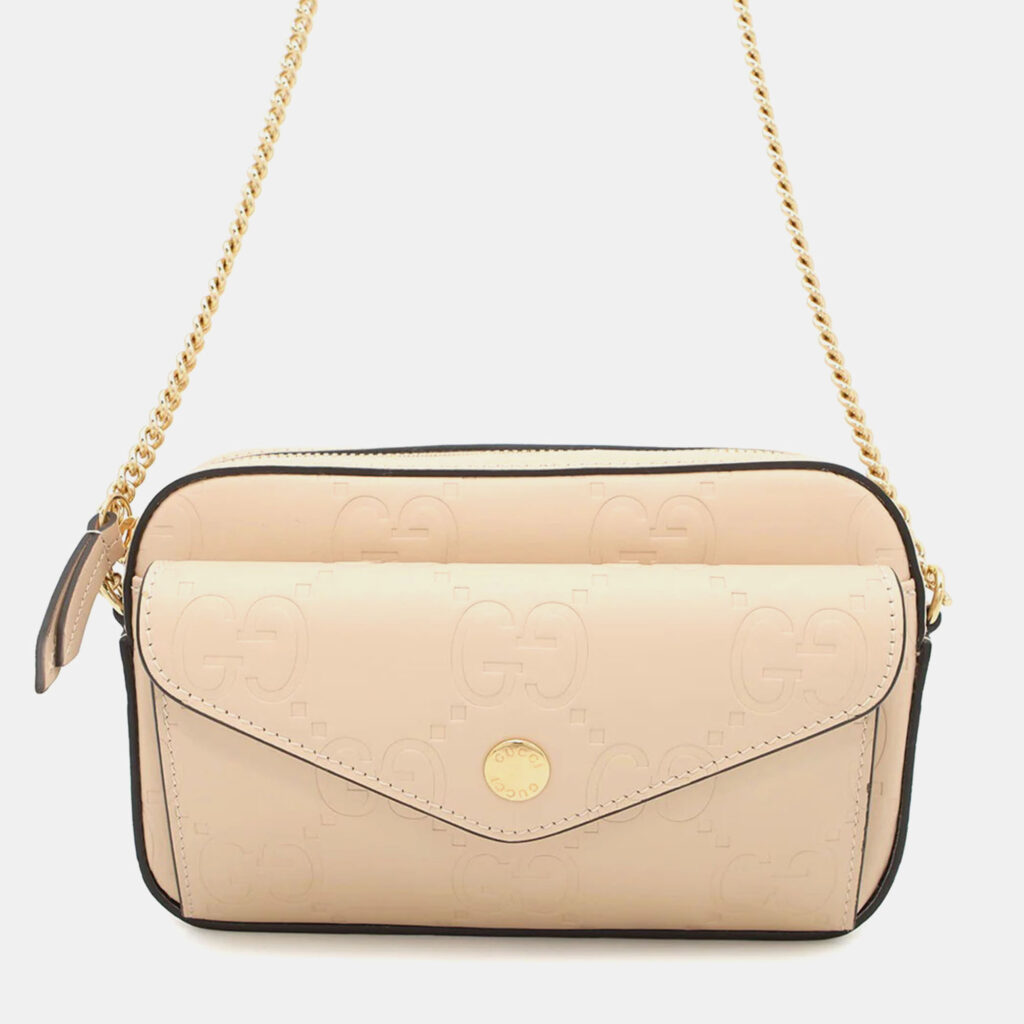 Gucci GG Super Mini Beige Leather Chain Shoulder Bag Gucci GG Super Mini Beige Leather Chain Shoulder Bag