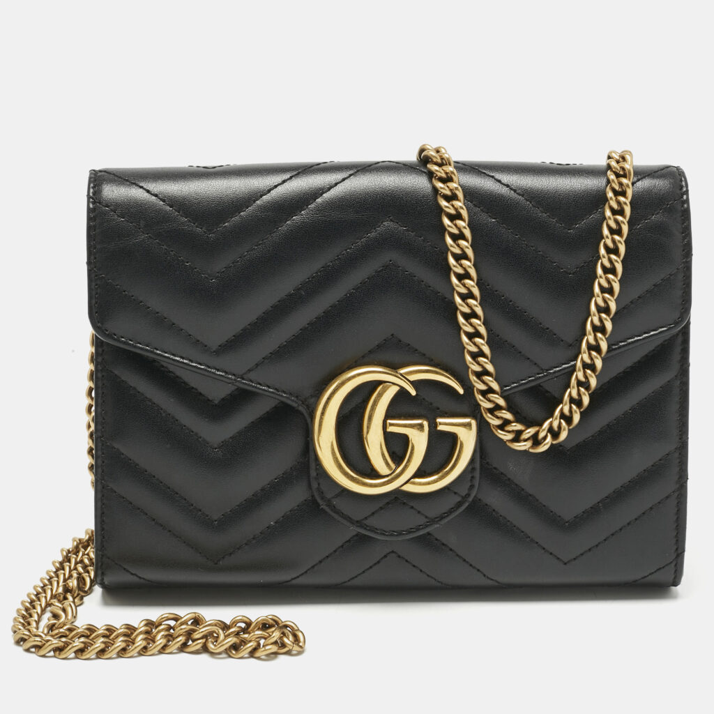 Gucci Black Matelassé Leather GG Marmont Wallet on Chain Gucci Black Matelassé Leather GG Marmont Wallet on Chain