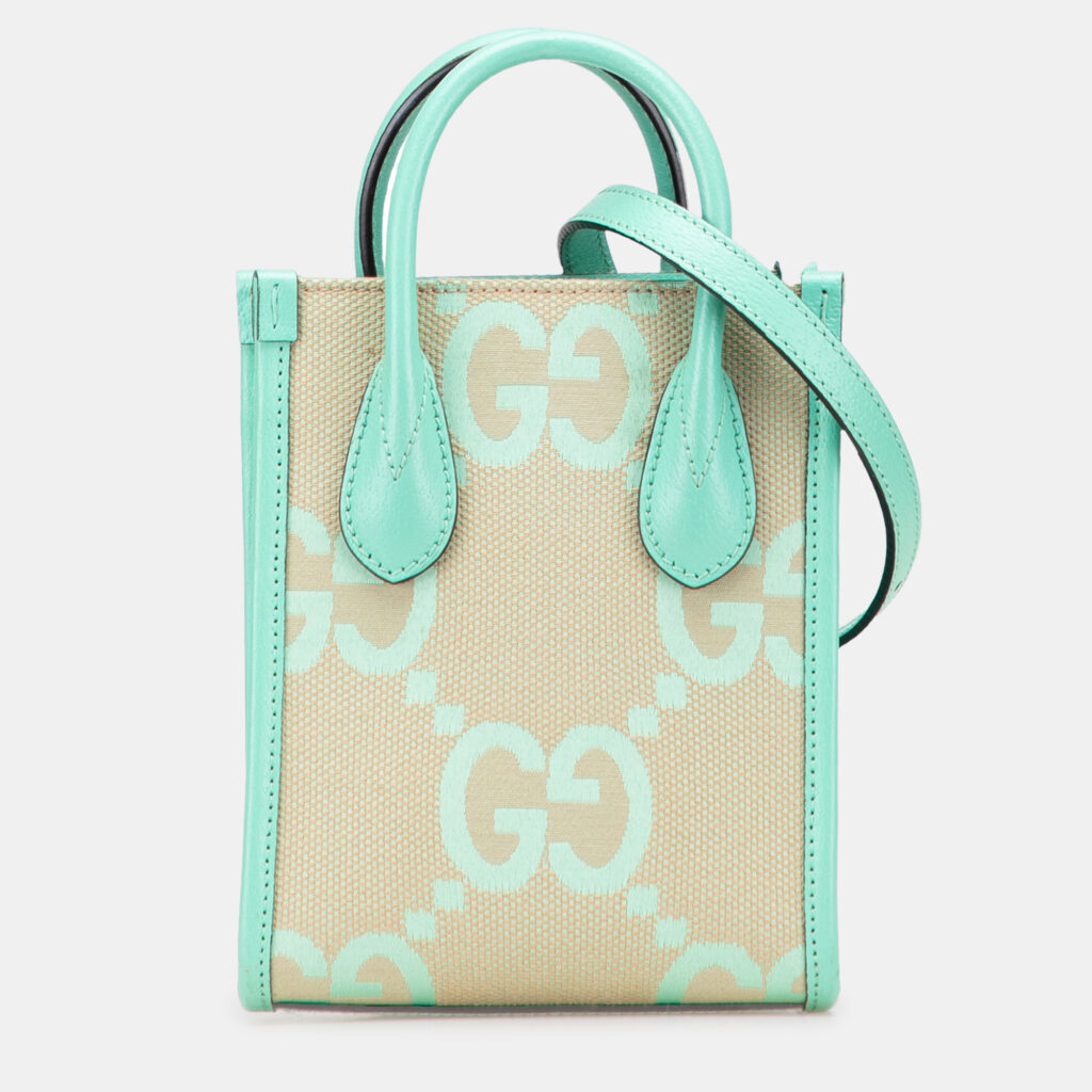 Gucci Beige Blue Mini Jumbo GG Canvas Interlocking G Satchel Gucci Beige Blue Mini Jumbo GG Canvas Interlocking G Satchel