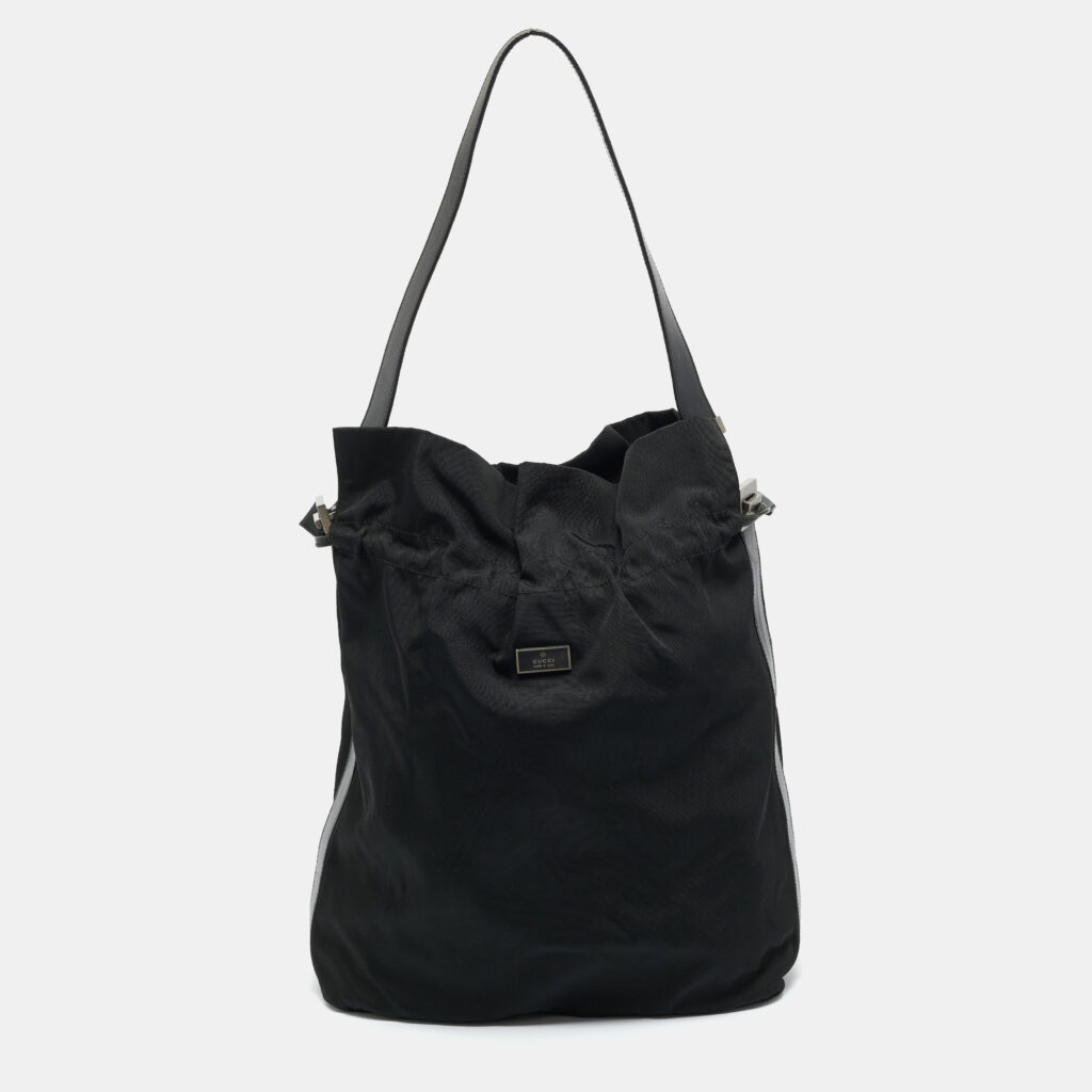 Gucci Black Leather and Nylon Drawstring Bucket Bag Gucci Black Leather and Nylon Drawstring Bucket Bag