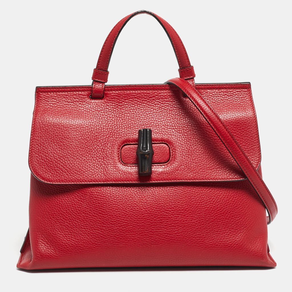Gucci Red Leather Medium Bamboo Daily Top Handle Bag Gucci Red Leather Medium Bamboo Daily Top Handle Bag