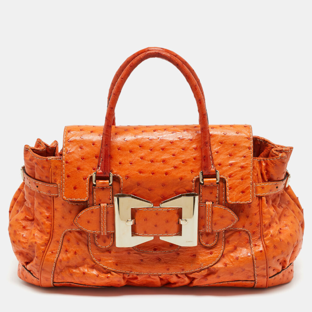 Gucci Orange Ostrich Large Dialux Queen Satchel Gucci Orange Ostrich Large Dialux Queen Satchel
