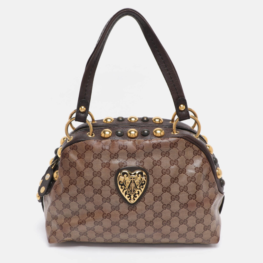 Gucci Beige/Brown GG Crystal Canvas Babouska Crest Dome Bag Gucci Beige/Brown GG Crystal Canvas Babouska Crest Dome Bag