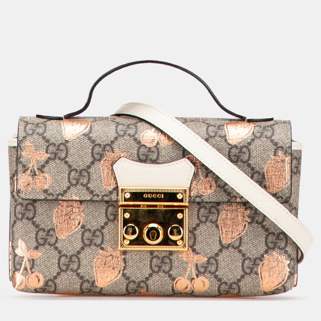 Gucci Brown Mini GG Supreme Berry Padlock Satchel Gucci Brown Mini GG Supreme Berry Padlock Satchel