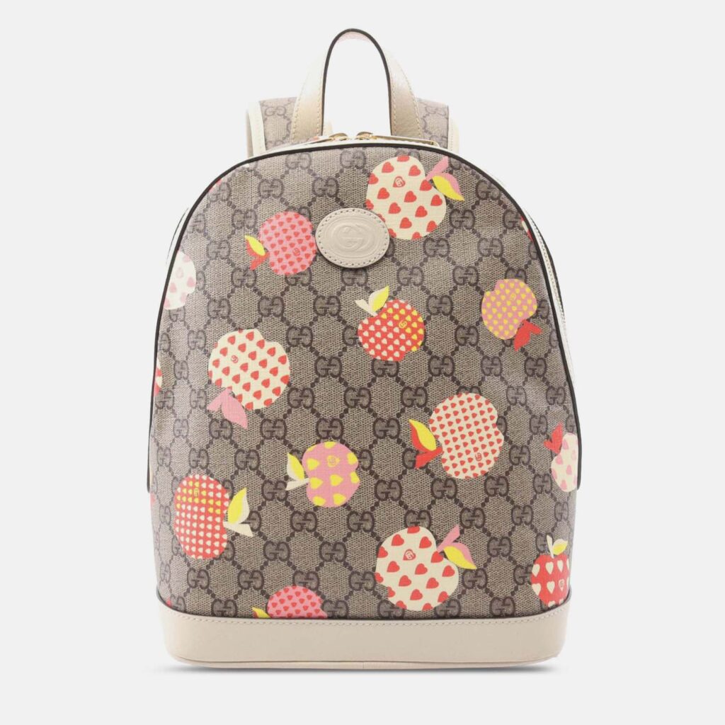 Gucci Brown GG Supreme Les Pommes Apple and Heart Backpack Gucci Brown GG Supreme Les Pommes Apple and Heart Backpack
