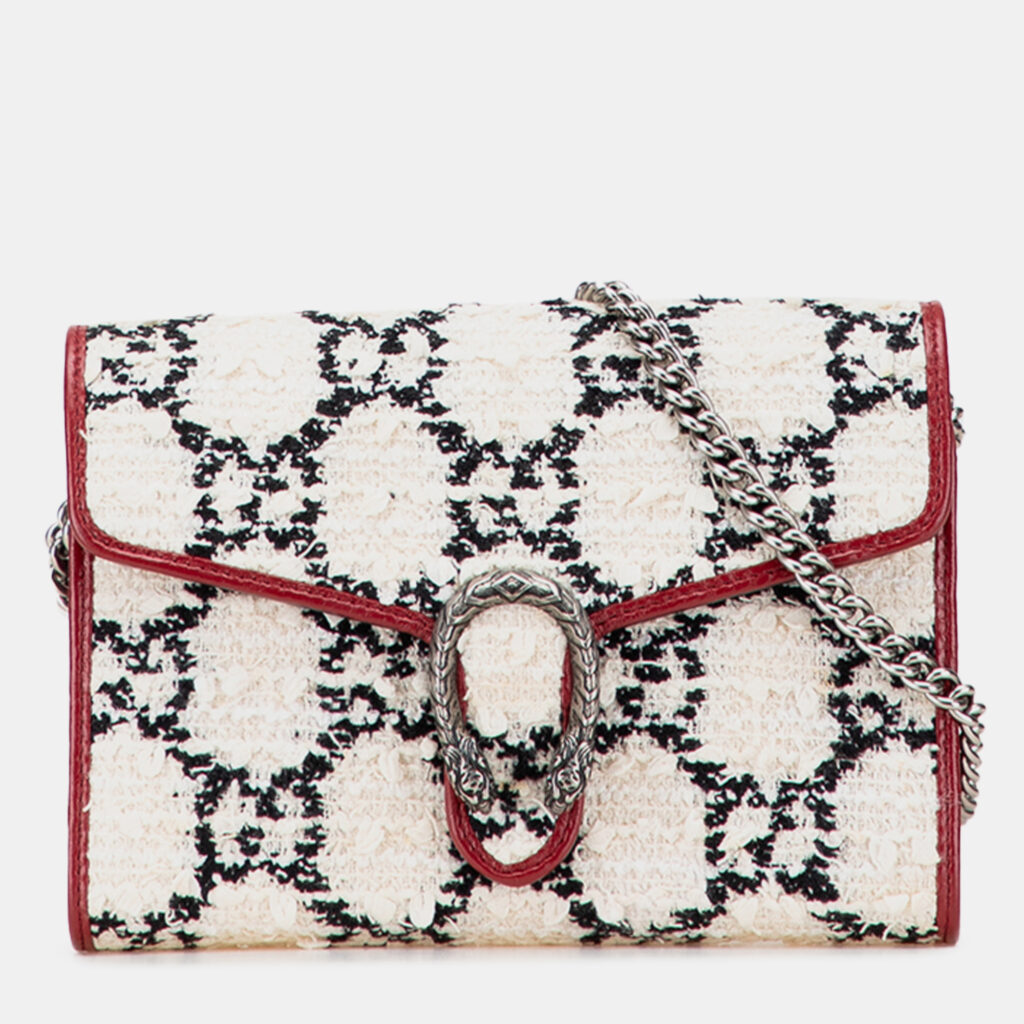 Gucci Red/White GG Tweed Dionysus Wallet on Chain Gucci Red/White GG Tweed Dionysus Wallet on Chain