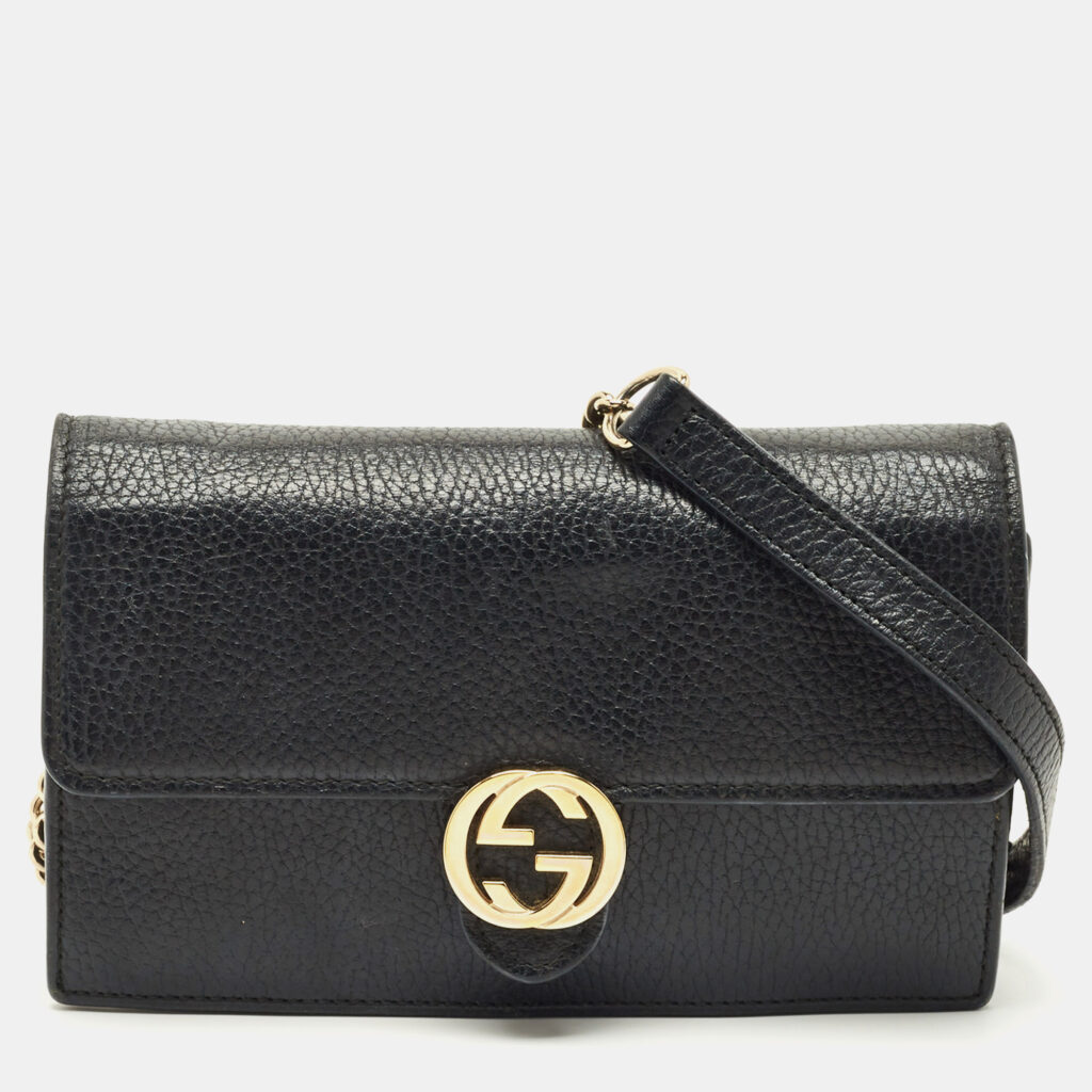 Gucci Black Leather Interlocking G Wallet On Chain Gucci Black Leather Interlocking G Wallet On Chain