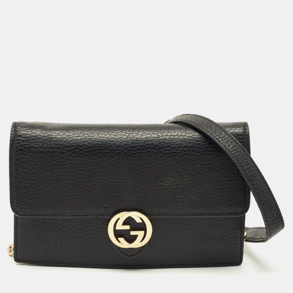 Gucci Black Leather Interlocking G Dollar Chain Wallet Gucci Black Leather Interlocking G Dollar Chain Wallet