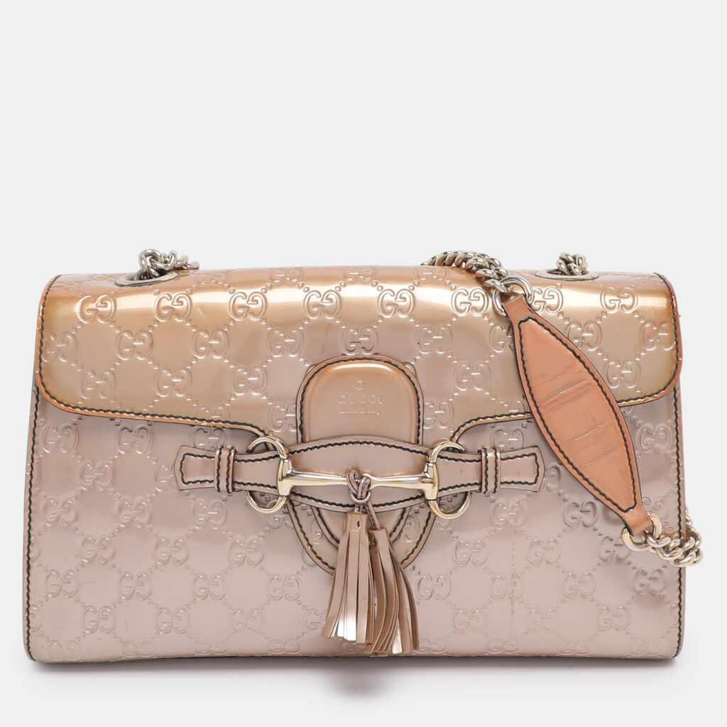 Gucci Beige Guccissima Patent Leather Medium Emily Chain Shoulder Bag Gucci Beige Guccissima Patent Leather Medium Emily Chain Shoulder Bag