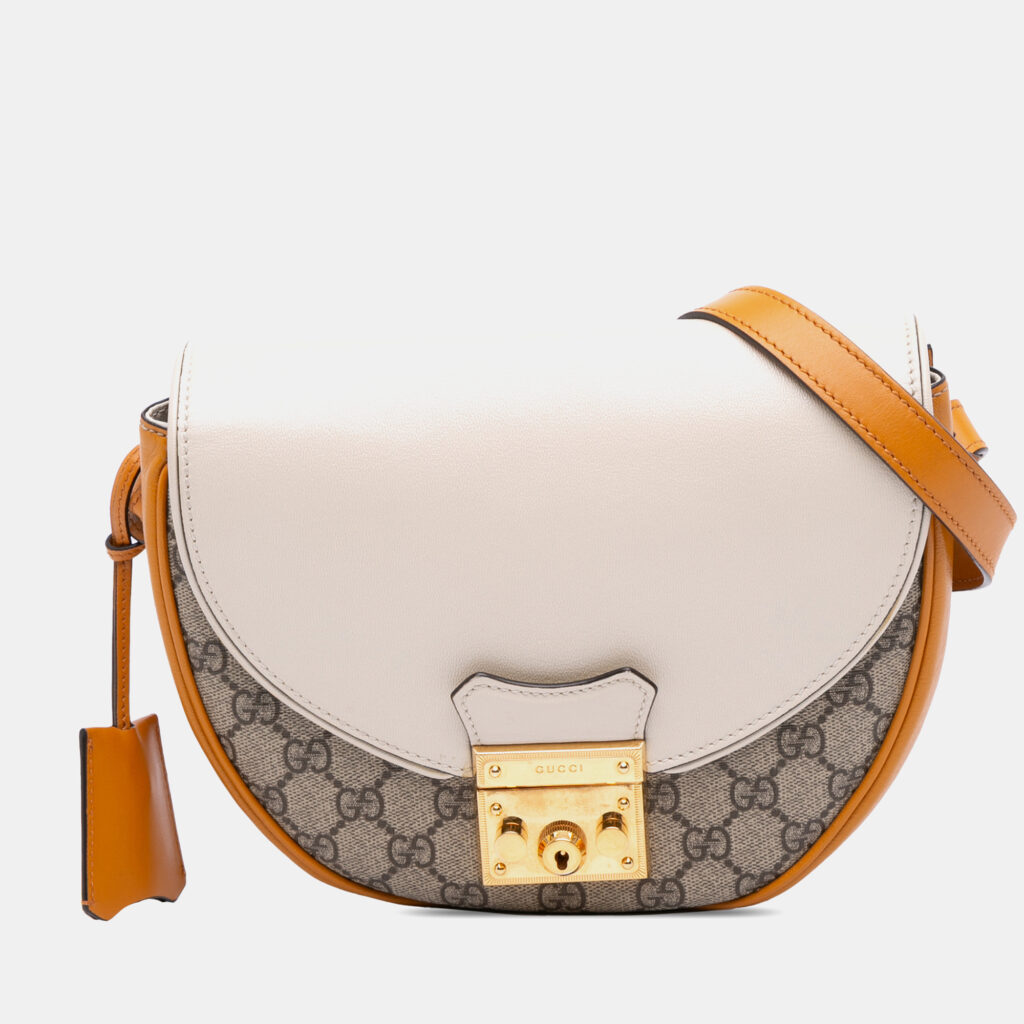 Gucci Beige Brown GG Supreme Saddle Padlock Crossbody Gucci Beige Brown GG Supreme Saddle Padlock Crossbody