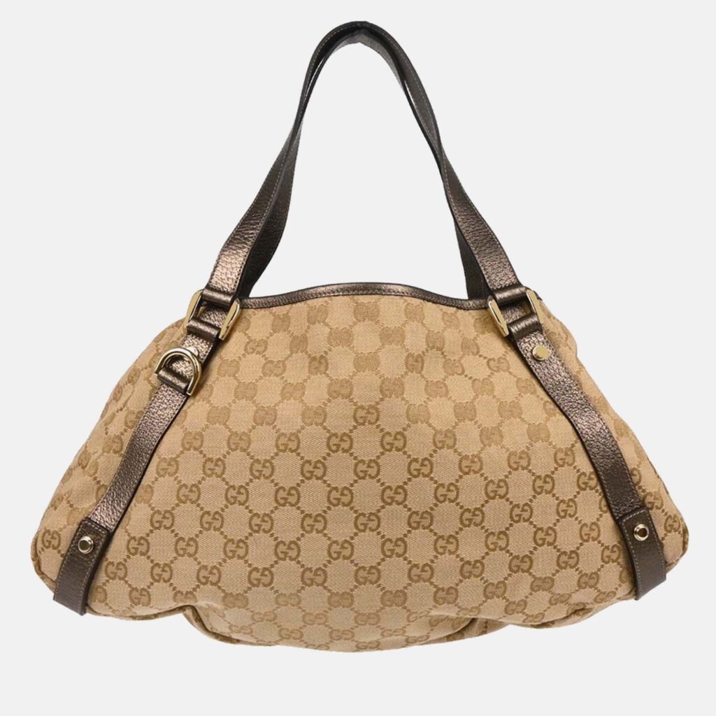 Gucci GG Beige Canvas and Leather Handbag