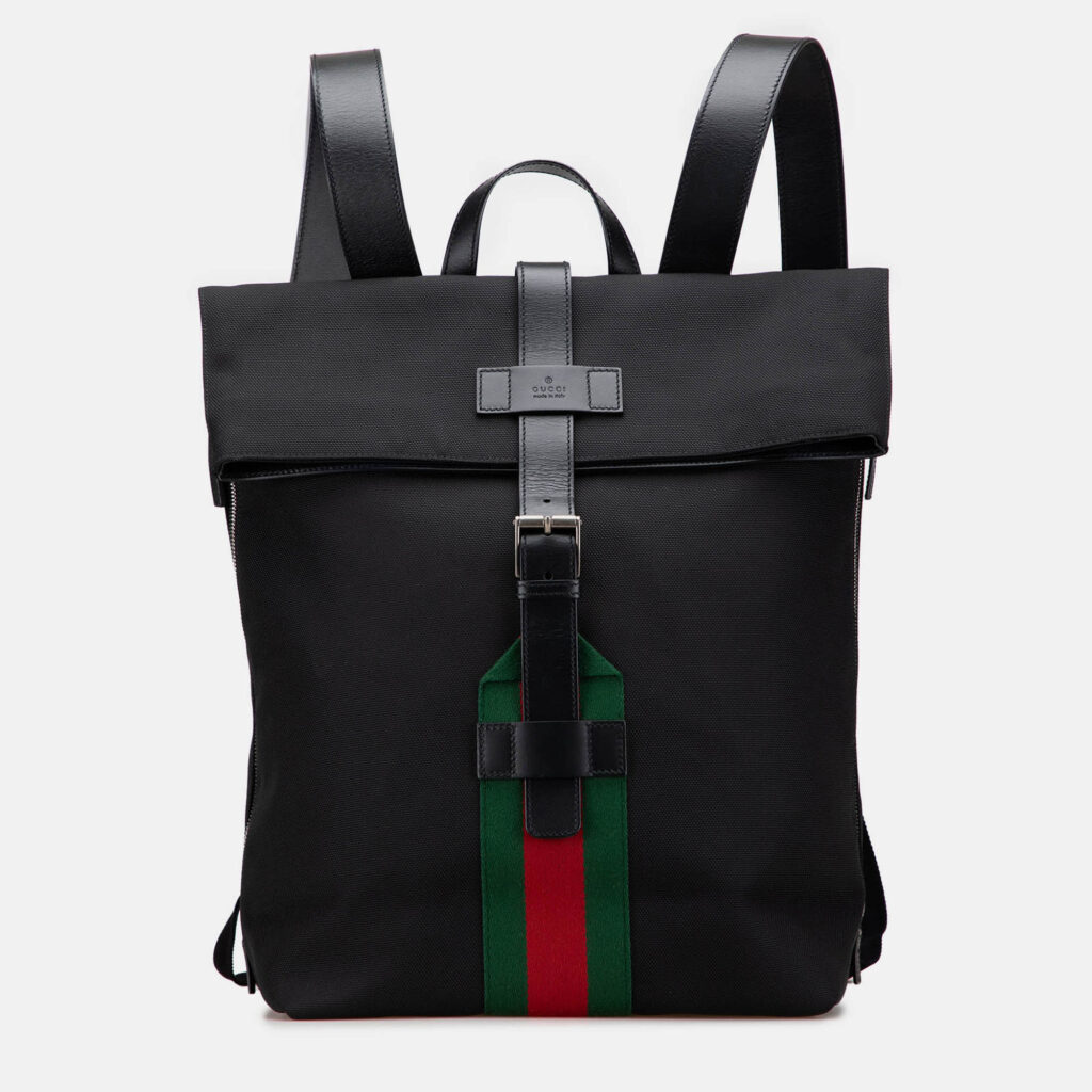 Gucci Black Canvas Techno Web Fold Over Backpack Gucci Black Canvas Techno Web Fold Over Backpack