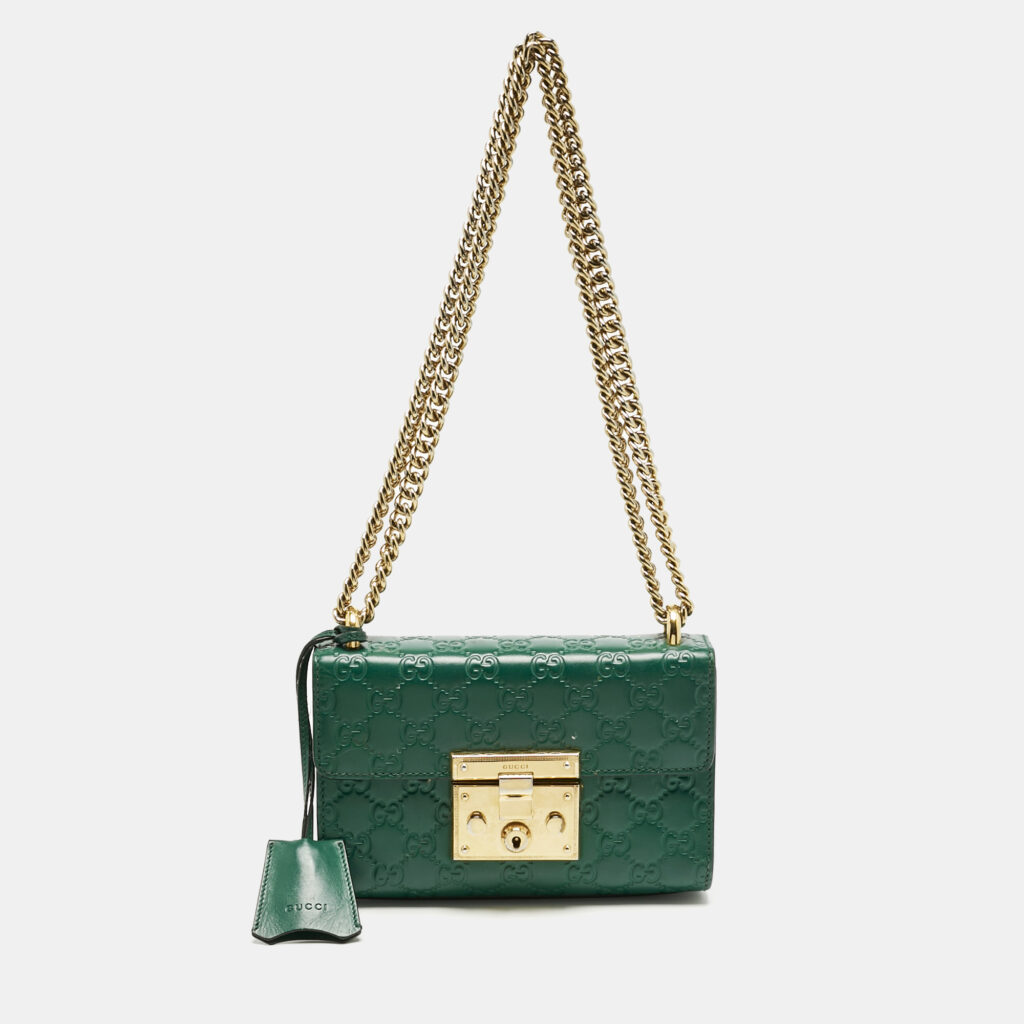 Gucci Green Guccissima Leather Small Padlock Shoulder Bag Gucci Green Guccissima Leather Small Padlock Shoulder Bag