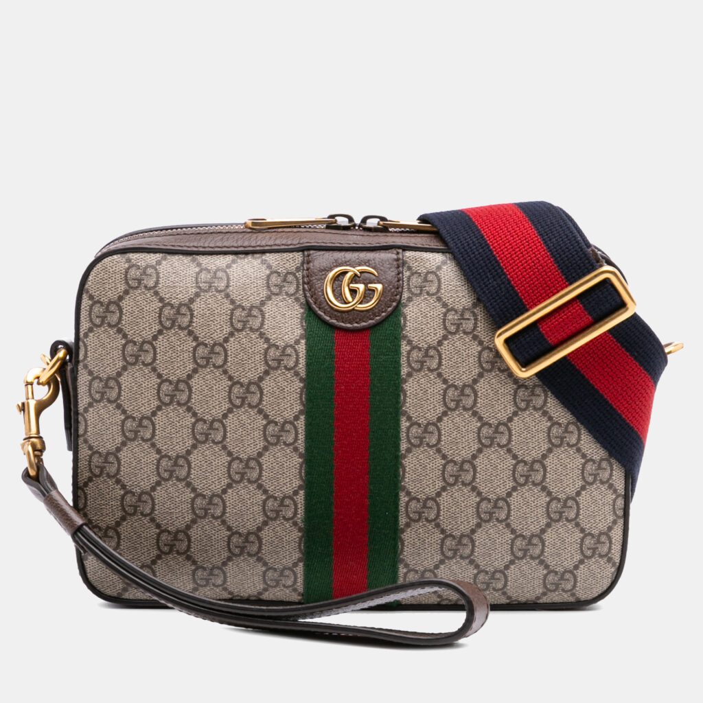 Gucci Beige Brown Small GG Supreme Web Ophidia Crossbody