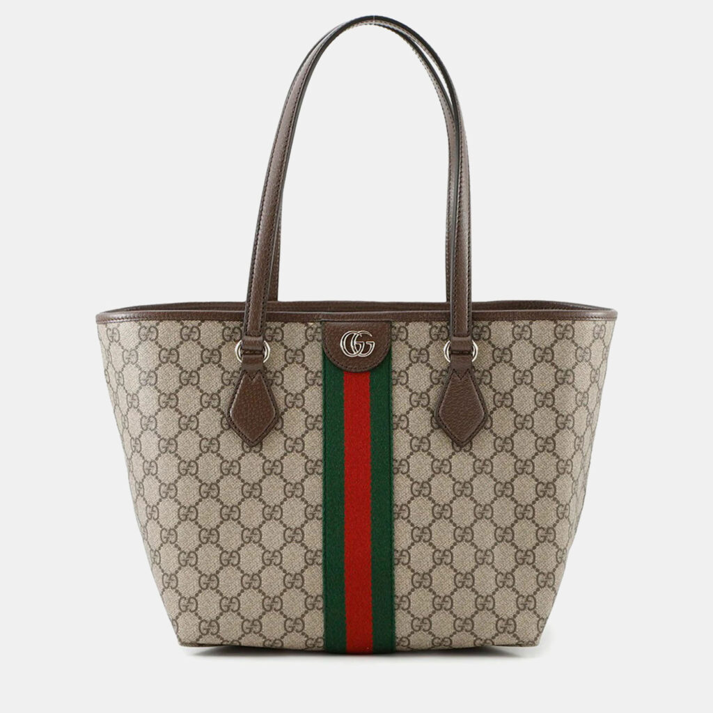 Gucci Double G Medium Beige Brown PVC Leather Tote Bag Gucci Double G Medium Beige Brown PVC Leather Tote Bag