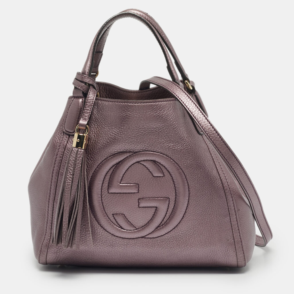 Gucci Metallic Purple Leather Small Soho Working Tote Gucci Metallic Purple Leather Small Soho Working Tote