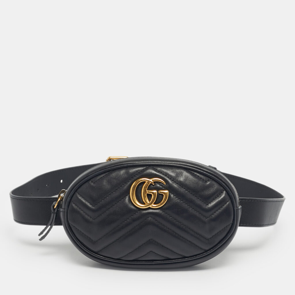 Gucci Black Matelassé Leather GG Marmont Belt Bag Gucci Black Matelassé Leather GG Marmont Belt Bag