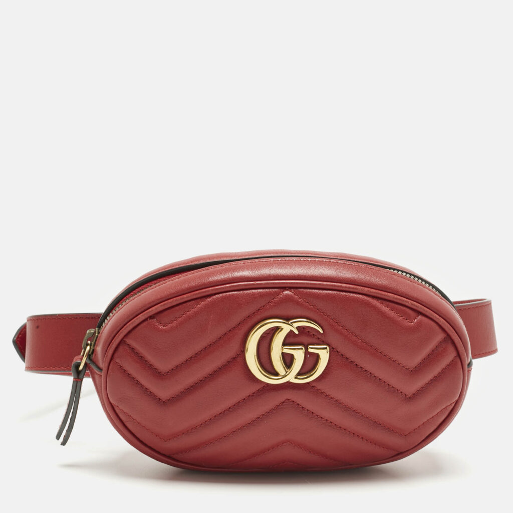 Gucci Red Matelassé Leather GG Marmont Belt Bag Gucci Red Matelassé Leather GG Marmont Belt Bag