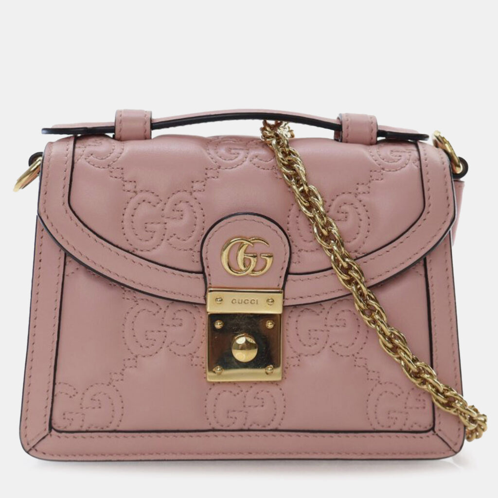 Gucci Pink Small GG Matelasse Leather Top Handle Bag