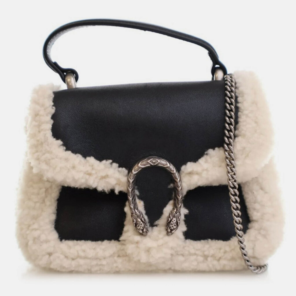 Gucci Mini Beige/Black Calf Leather Shearling Dionysus Top Handle