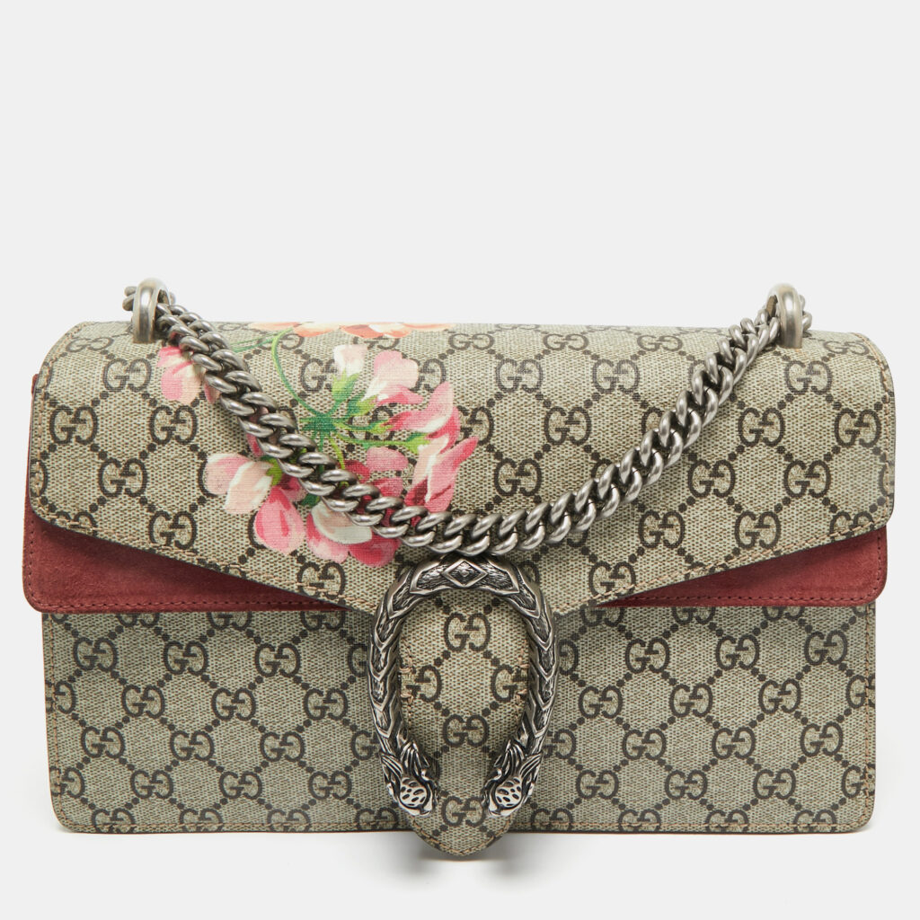 Gucci Old Rose/Beige GG Supreme Canvas and Suede Small Dionysus Blooms Shoulder Bag Gucci Old Rose/Beige GG Supreme Canvas and Suede Small Dionysus Blooms Shoulder Bag
