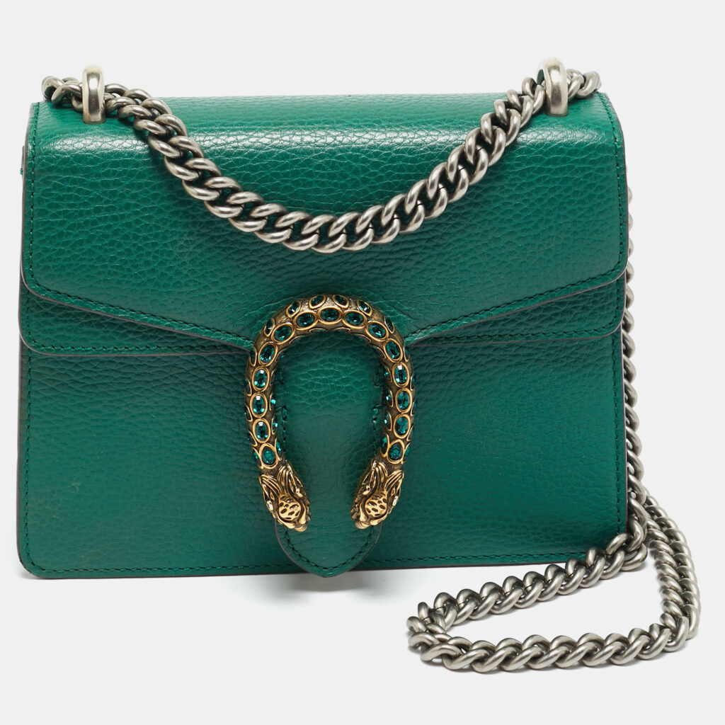 Gucci Green Leather Mini Crystal Dionysus Shoulder Bag Gucci Green Leather Mini Crystal Dionysus Shoulder Bag