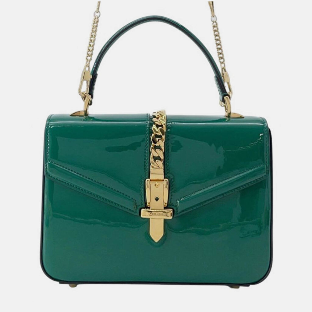 Gucci Green Mini Patent Sylvie 1969 Top Handle Bag