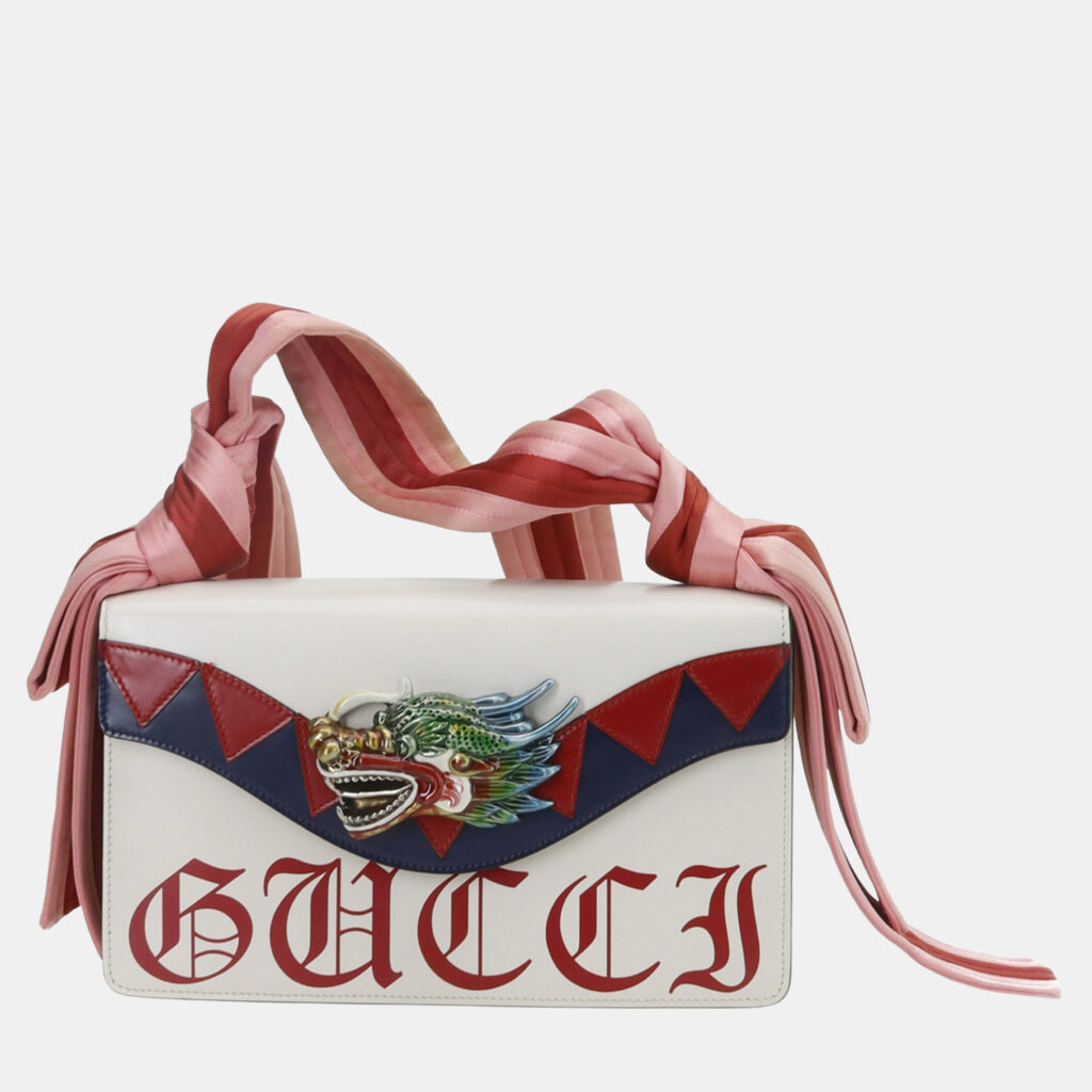 Gucci White Leather Satin Naga Dragon Head Shoulder Bag Gucci White Leather Satin Naga Dragon Head Shoulder Bag