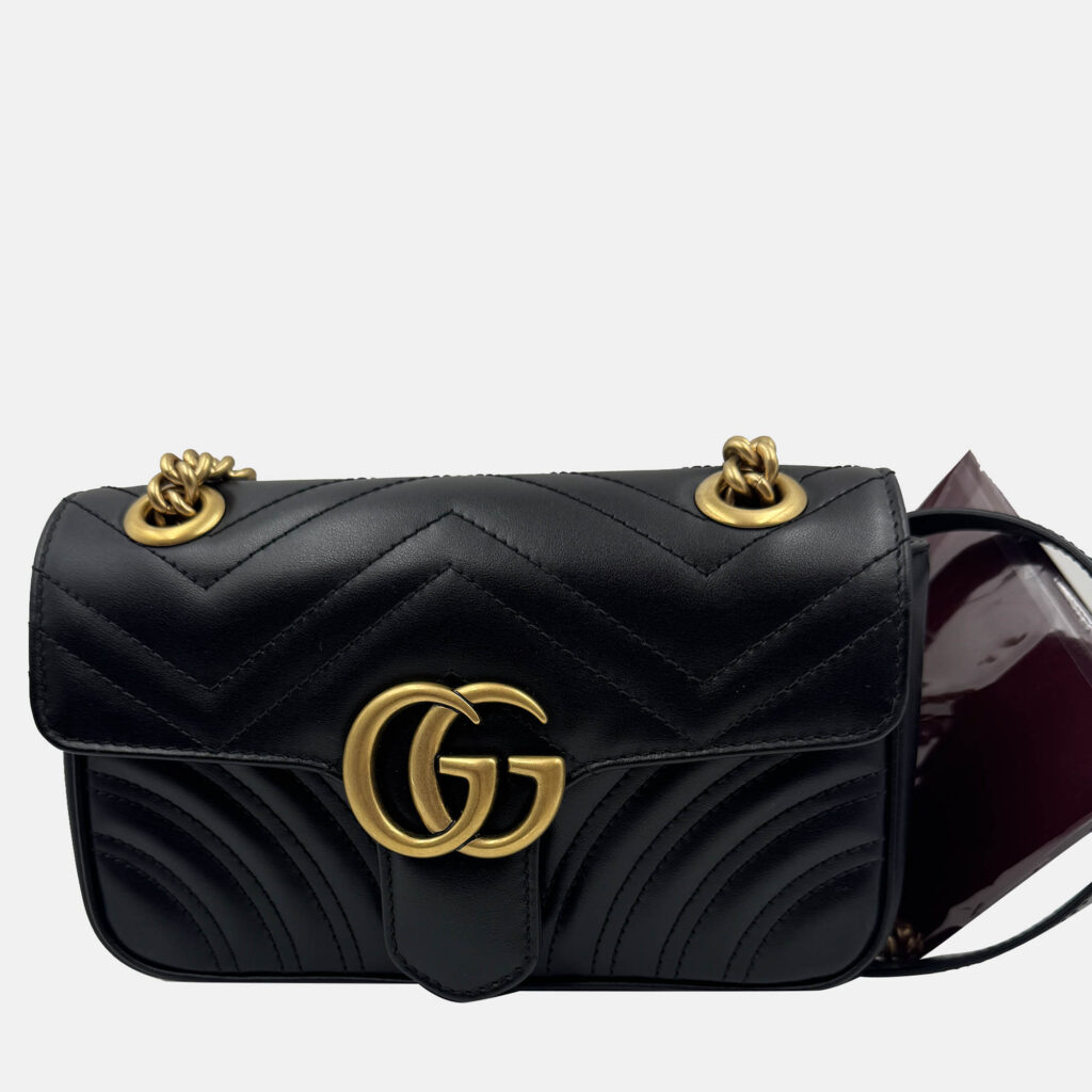 Gucci Black Matelasse Leather Mini GG Marmont Flap Shoulder Bag Gucci Black Matelasse Leather Mini GG Marmont Flap Shoulder Bag