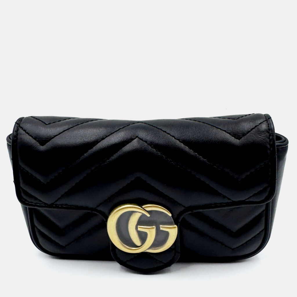 Gucci black Matelasse Leather Super Mini GG Marmont Shoulder Bag Gucci black Matelasse Leather Super Mini GG Marmont Shoulder Bag