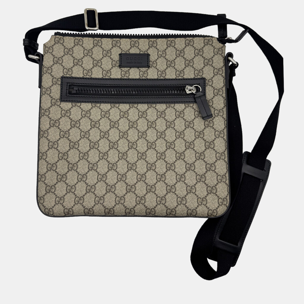 GUCCI GG supreme monogram black leather messenger bag