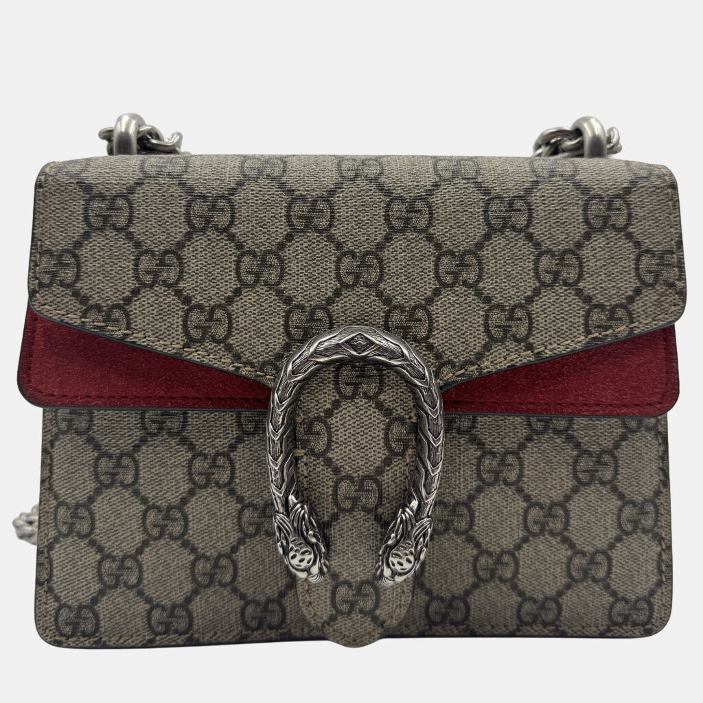 Gucci Beige/Red GG Supreme Canvas and Suede Mini Dionysus Shoulder Bag